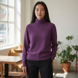 Eileen Fisher XS Merino Wool Turtleneck Sweater Purple‎ Italian Yarn Minimalist